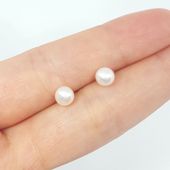 NWT NEW! Sterling Silver Faux Pearl Rose Gold Post Earrings - Picture 1 of 3